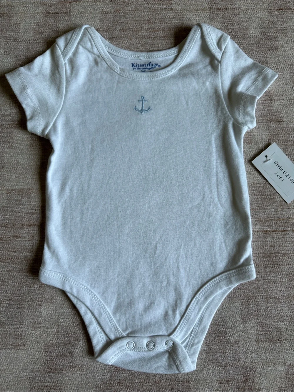 Kitestrings Layette White Baby Bodysuit and Light Blue Footie Set Anchor Design